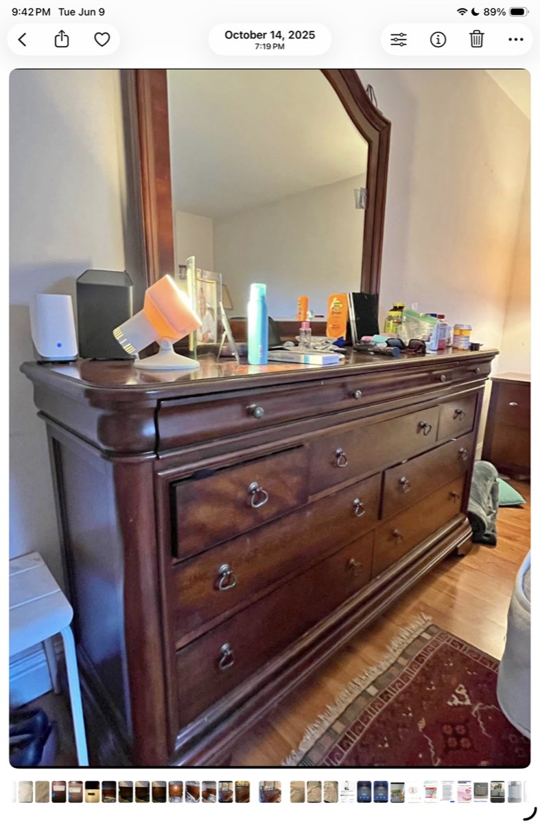 Bassett sleigh dresser before restoration