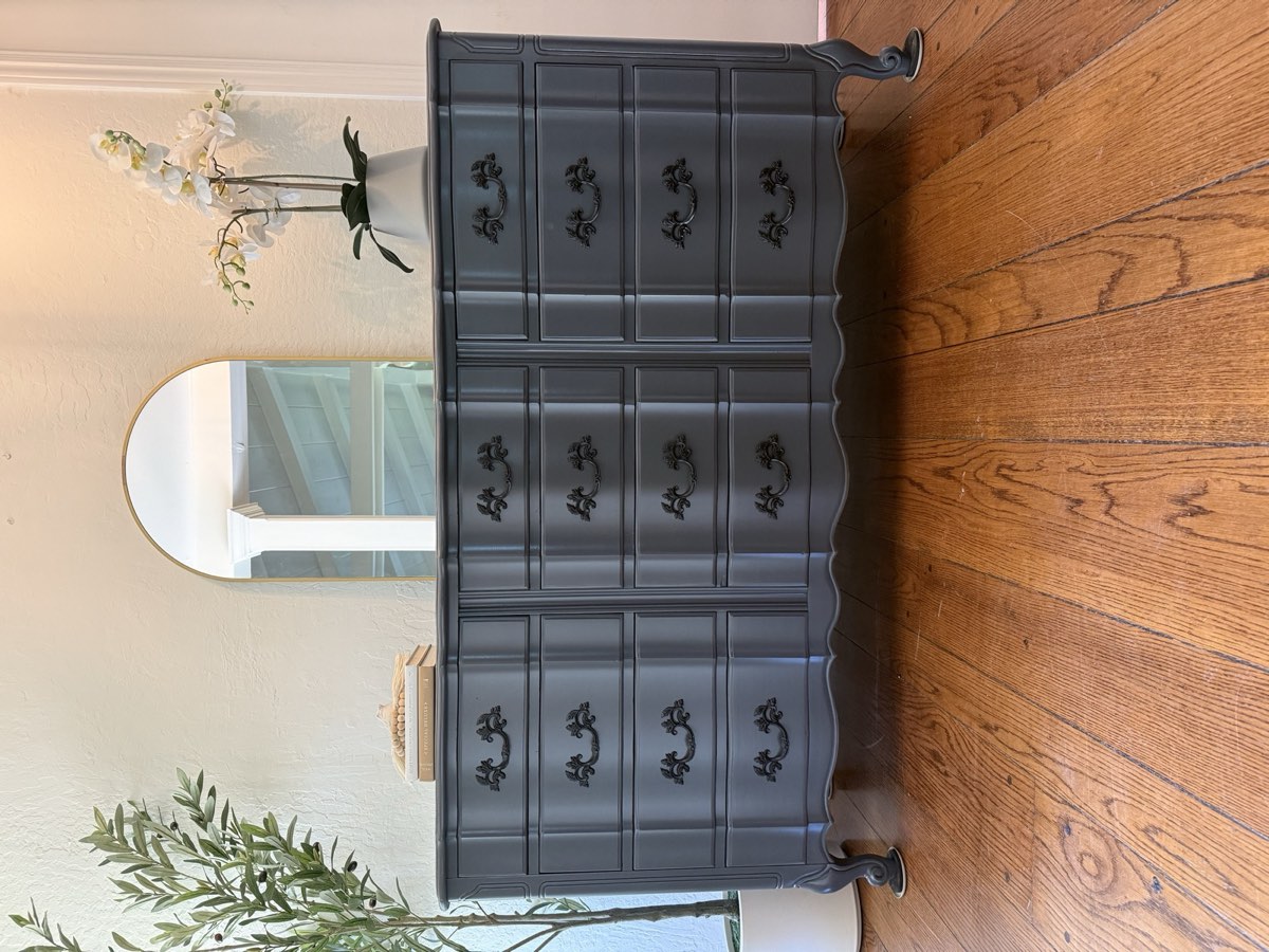 The reveal, styled dresser with mirror